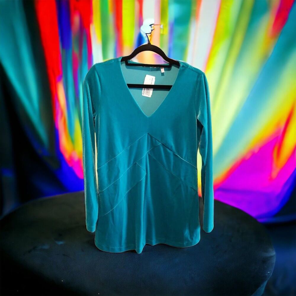 Soft Surrounding Women's XS Jade Green Velvet Velour‎ VNeck Top Pullover Tunic